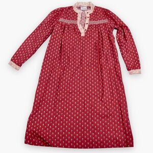 VTG Avon Fashions Nightgown Womens 7 8 Red Floral Cottagecore Lace Trim Prairie